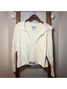 Jason Wu Ivory V Neck Johnny Collar Sweater Size M